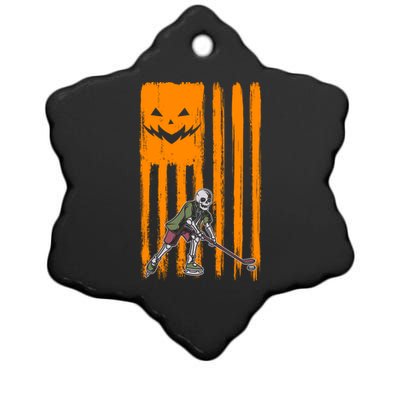 Ice Hockey Skeleton Halloween Boys American Pumpkin Flag Gift Ceramic Star Ornament