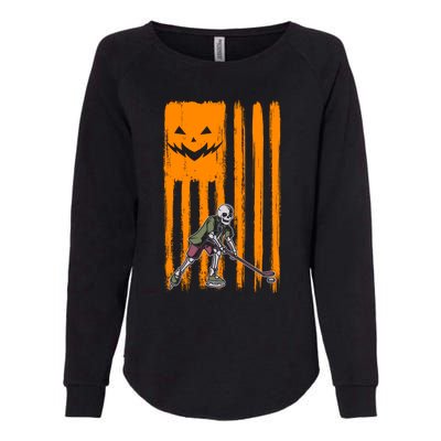 Ice Hockey Skeleton Halloween Boys American Pumpkin Flag Gift Womens California Wash Sweatshirt