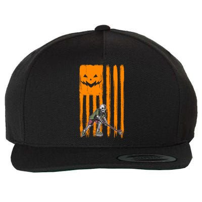 Ice Hockey Skeleton Halloween Boys American Pumpkin Flag Gift Wool Snapback Cap