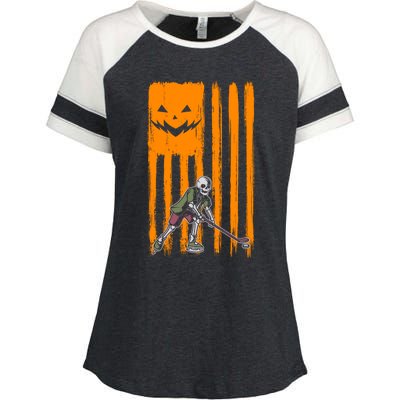 Ice Hockey Skeleton Halloween Boys American Pumpkin Flag Gift Enza Ladies Jersey Colorblock Tee