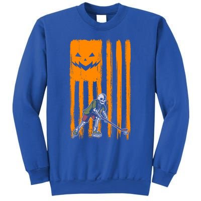 Ice Hockey Skeleton Halloween Boys American Pumpkin Flag Gift Sweatshirt