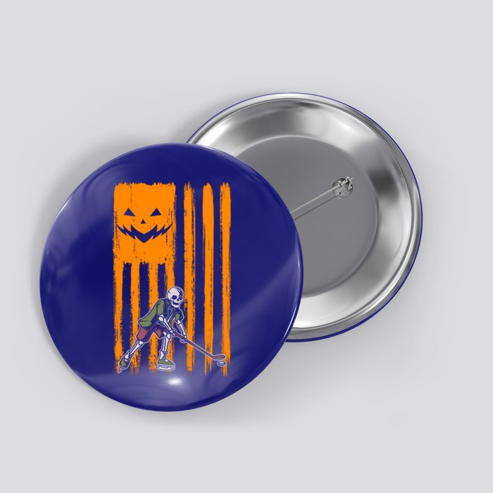 Ice Hockey Skeleton Halloween Boys American Pumpkin Flag Gift Button