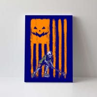 Ice Hockey Skeleton Halloween Boys American Pumpkin Flag Gift Canvas