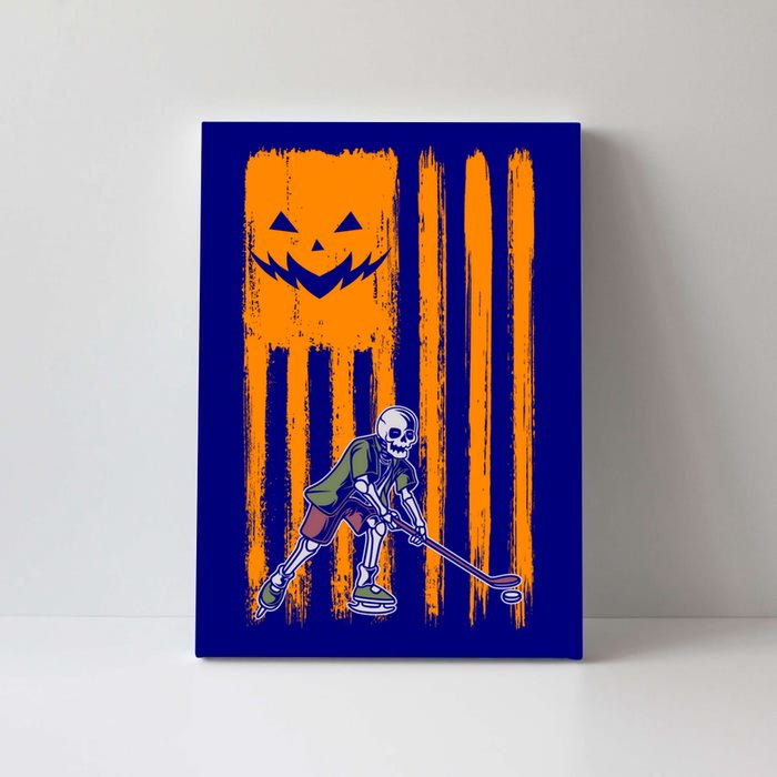 Ice Hockey Skeleton Halloween Boys American Pumpkin Flag Gift Canvas