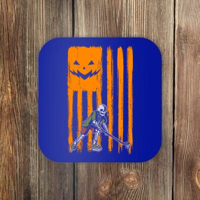 Ice Hockey Skeleton Halloween Boys American Pumpkin Flag Gift Coaster