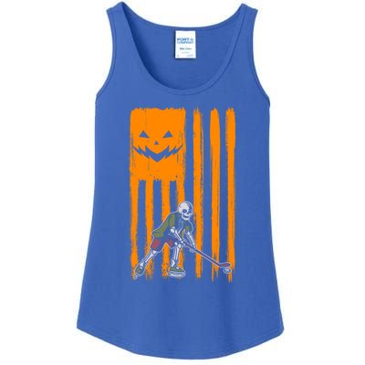 Ice Hockey Skeleton Halloween Boys American Pumpkin Flag Gift Ladies Essential Tank