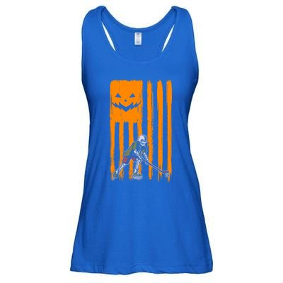 Ice Hockey Skeleton Halloween Boys American Pumpkin Flag Gift Ladies Essential Flowy Tank