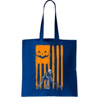 Ice Hockey Skeleton Halloween Boys American Pumpkin Flag Gift Tote Bag