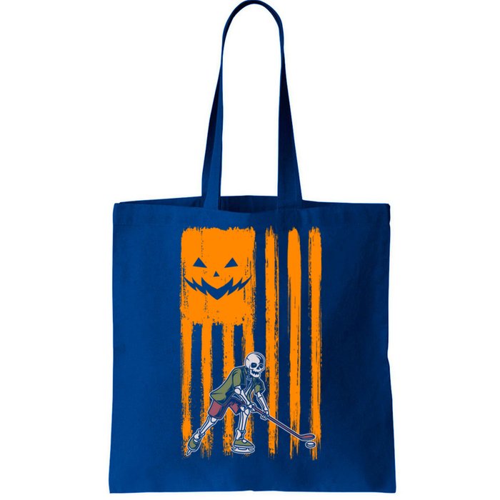 Ice Hockey Skeleton Halloween Boys American Pumpkin Flag Gift Tote Bag