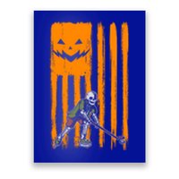 Ice Hockey Skeleton Halloween Boys American Pumpkin Flag Gift Poster