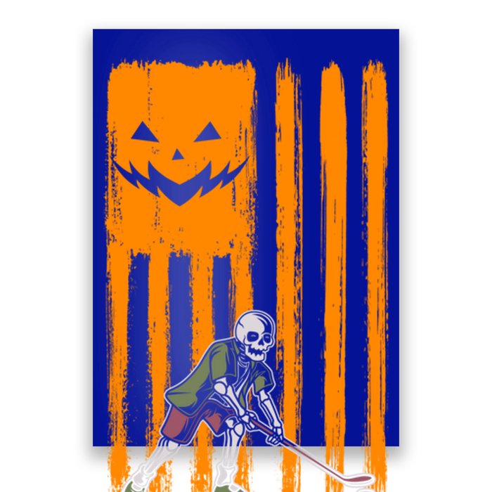 Ice Hockey Skeleton Halloween Boys American Pumpkin Flag Gift Poster