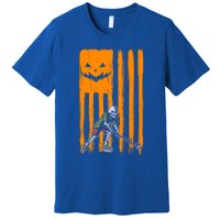 Ice Hockey Skeleton Halloween Boys American Pumpkin Flag Gift Premium T-Shirt