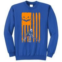 Ice Hockey Skeleton Halloween Boys American Pumpkin Flag Gift Tall Sweatshirt