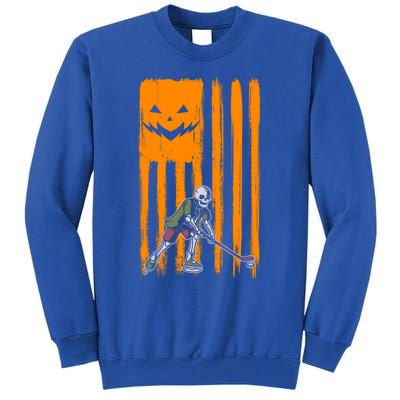 Ice Hockey Skeleton Halloween Boys American Pumpkin Flag Gift Tall Sweatshirt