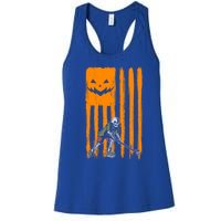 Ice Hockey Skeleton Halloween Boys American Pumpkin Flag Gift Women's Racerback Tank