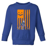 Ice Hockey Skeleton Halloween Boys American Pumpkin Flag Gift Toddler Sweatshirt