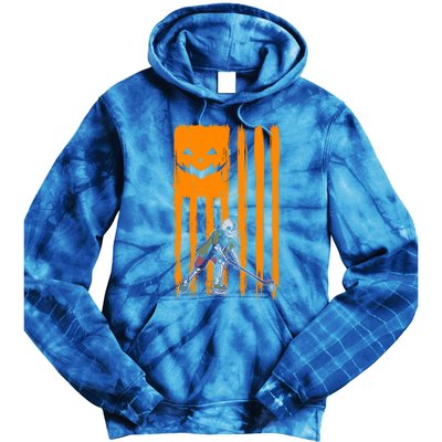 Ice Hockey Skeleton Halloween Boys American Pumpkin Flag Gift Tie Dye Hoodie