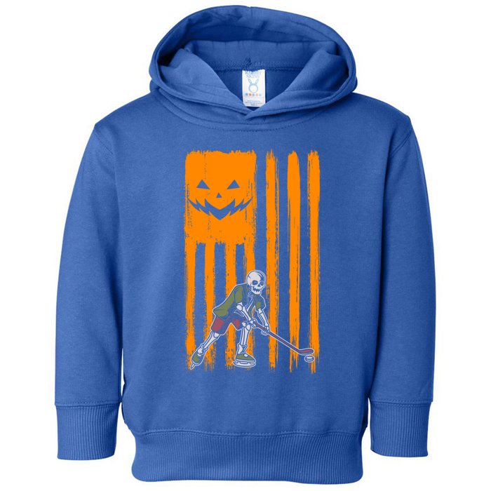 Ice Hockey Skeleton Halloween Boys American Pumpkin Flag Gift Toddler Hoodie