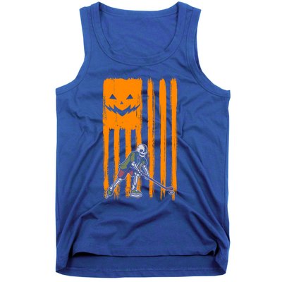 Ice Hockey Skeleton Halloween Boys American Pumpkin Flag Gift Tank Top