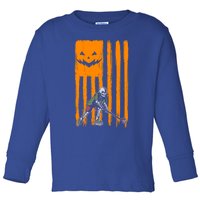 Ice Hockey Skeleton Halloween Boys American Pumpkin Flag Gift Toddler Long Sleeve Shirt