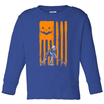 Ice Hockey Skeleton Halloween Boys American Pumpkin Flag Gift Toddler Long Sleeve Shirt