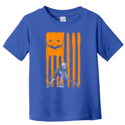 Ice Hockey Skeleton Halloween Boys American Pumpkin Flag Gift Toddler T-Shirt