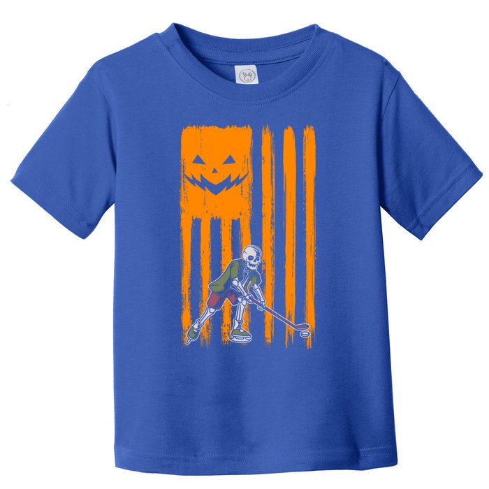 Ice Hockey Skeleton Halloween Boys American Pumpkin Flag Gift Toddler T-Shirt