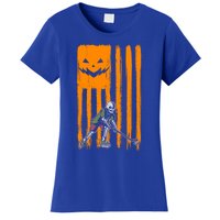 Ice Hockey Skeleton Halloween Boys American Pumpkin Flag Gift Women's T-Shirt