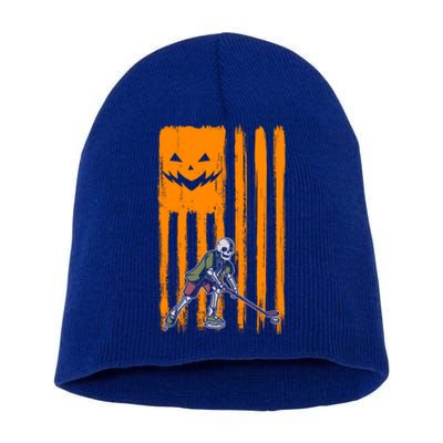 Ice Hockey Skeleton Halloween Boys American Pumpkin Flag Gift Short Acrylic Beanie