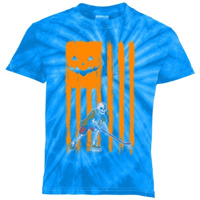 Ice Hockey Skeleton Halloween Boys American Pumpkin Flag Gift Kids Tie-Dye T-Shirt