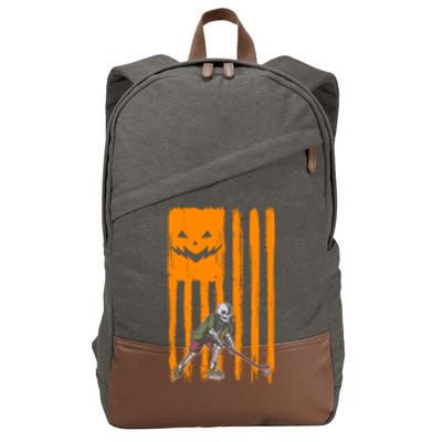 Ice Hockey Skeleton Halloween Boys American Pumpkin Flag Gift Cotton Canvas Backpack