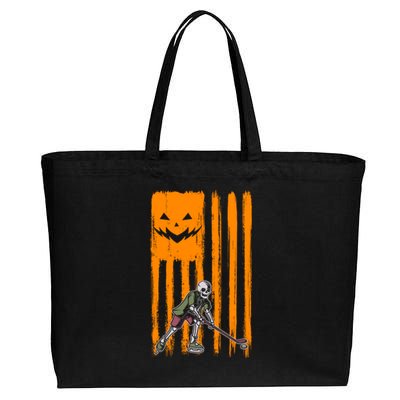 Ice Hockey Skeleton Halloween Boys American Pumpkin Flag Gift Cotton Canvas Jumbo Tote