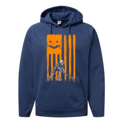 Ice Hockey Skeleton Halloween Boys American Pumpkin Flag Gift Performance Fleece Hoodie