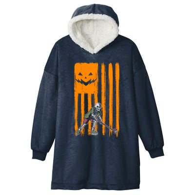 Ice Hockey Skeleton Halloween Boys American Pumpkin Flag Gift Hooded Wearable Blanket