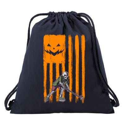 Ice Hockey Skeleton Halloween Boys American Pumpkin Flag Gift Drawstring Bag