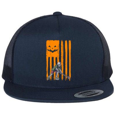 Ice Hockey Skeleton Halloween Boys American Pumpkin Flag Gift Flat Bill Trucker Hat