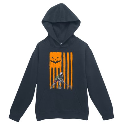 Ice Hockey Skeleton Halloween Boys American Pumpkin Flag Gift Urban Pullover Hoodie