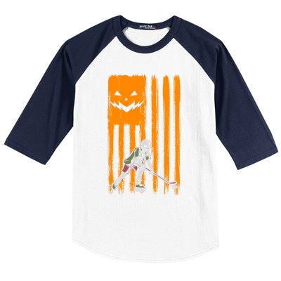 Ice Hockey Skeleton Halloween Boys American Pumpkin Flag Gift Baseball Sleeve Shirt