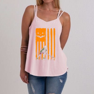 Ice Hockey Skeleton Halloween Boys American Pumpkin Flag Gift Women's Strappy Tank