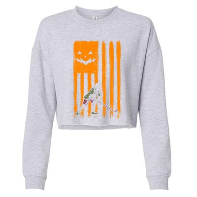 Ice Hockey Skeleton Halloween Boys American Pumpkin Flag Gift Cropped Pullover Crew