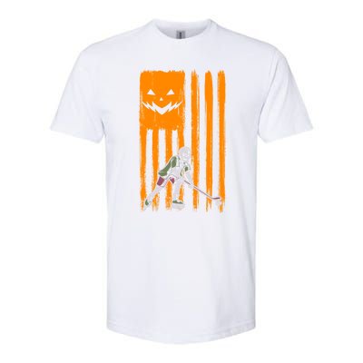 Ice Hockey Skeleton Halloween Boys American Pumpkin Flag Gift Softstyle CVC T-Shirt