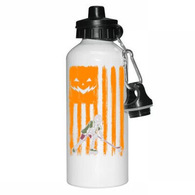 Ice Hockey Skeleton Halloween Boys American Pumpkin Flag Gift Aluminum Water Bottle