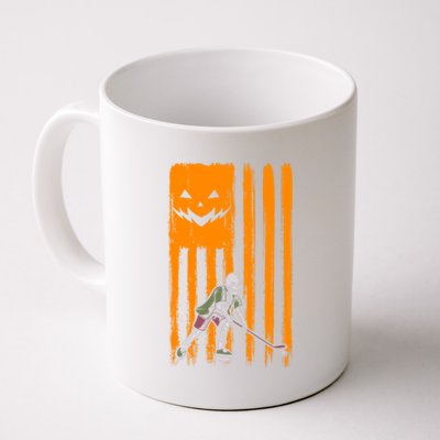 Ice Hockey Skeleton Halloween Boys American Pumpkin Flag Gift Coffee Mug