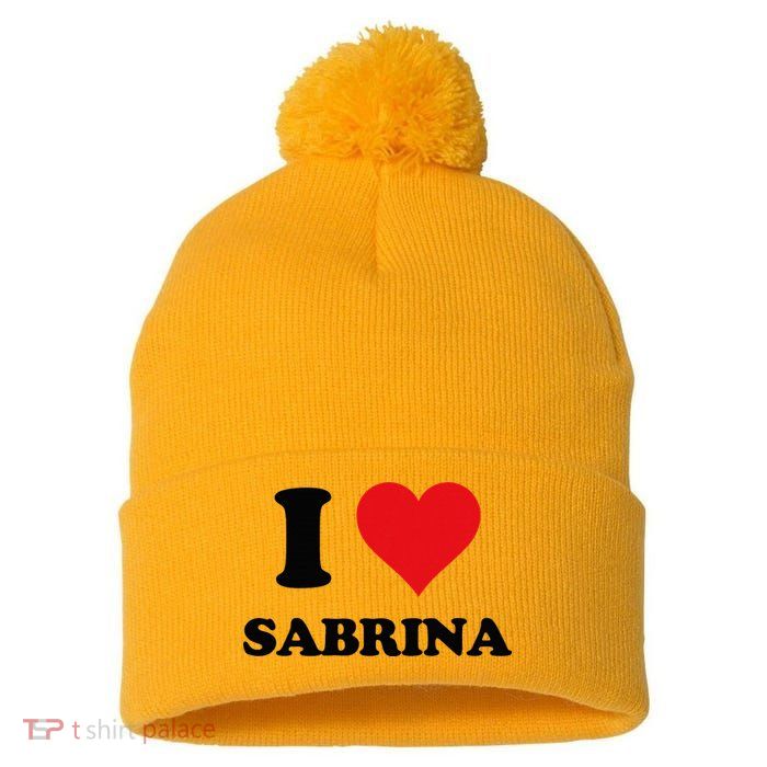 I Heart Sabrina First Name I Love Personalized Stuff Pom Pom 12in Knit Beanie
