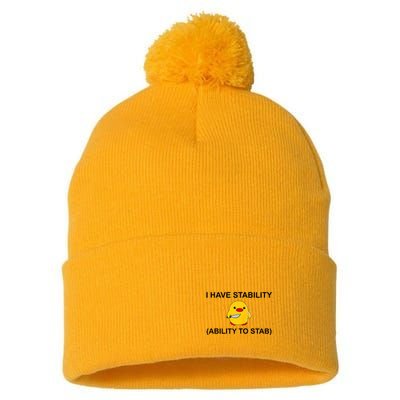 I Have Stability Ability To Stab Funny Cute Duck Funny Pom Pom 12in Knit Beanie