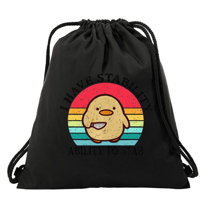 I Have Stability Ability To Stab Meme Funny Duck Retro Drawstring Bag