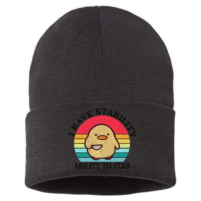 I Have Stability Ability To Stab Meme Funny Duck Retro Sustainable Knit Beanie