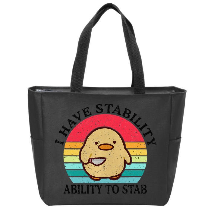 I Have Stability Ability To Stab Meme Funny Duck Retro Zip Tote Bag