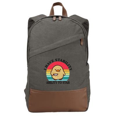 I Have Stability Ability To Stab Meme Funny Duck Retro Cotton Canvas Backpack