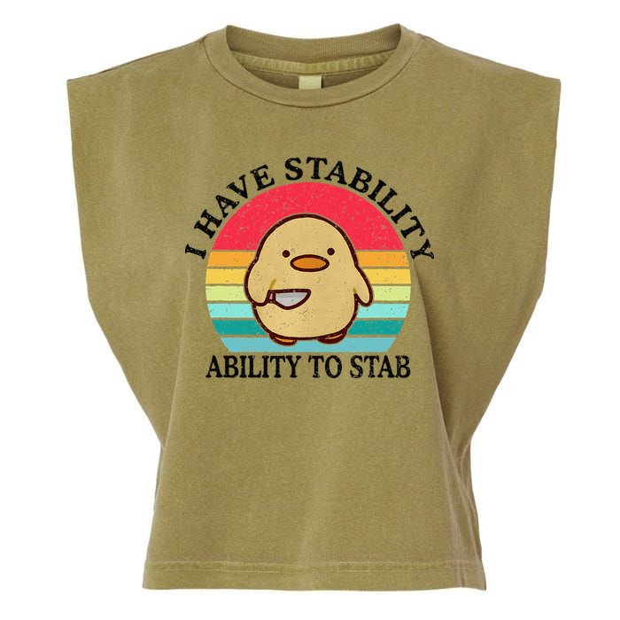 I Have Stability Ability To Stab Meme Funny Duck Retro Garment-Dyed Women's Muscle Tee